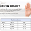 Running gloves size chart by hand circumference: S 6.7–7.5 in, M 7.5–8.25 in, L 8.25–9 in