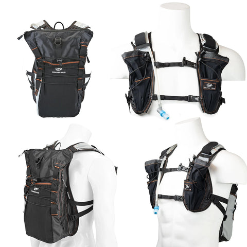 Black Adventure Pack 12L from front, back and side on a mannequin