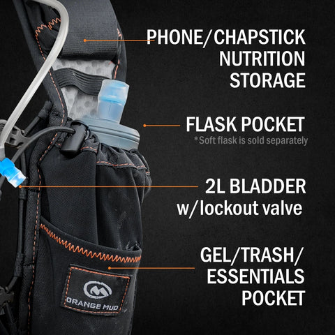 Adventure Pack 20L shoulder strap with phone, flask, bladder hose and essentials pockets