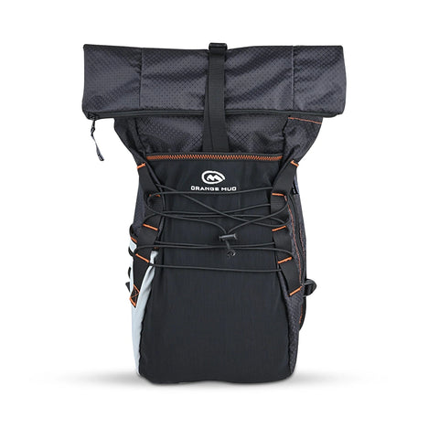 Black Adventure Pack 20L with roll top, front view