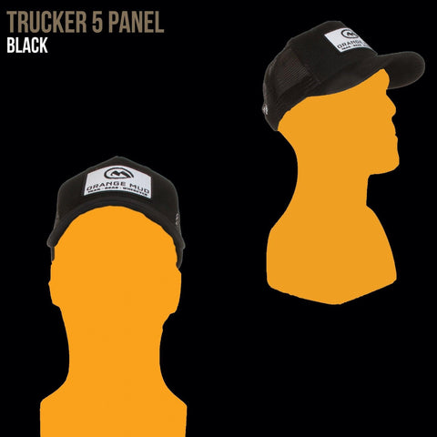 Orange Mud 5-Panel Black Trucker Hat side profile view