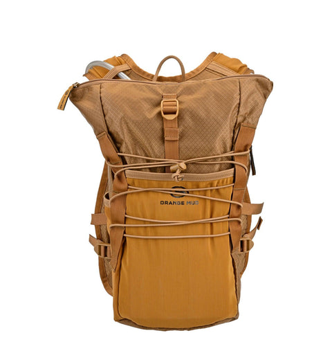 Brown Adventure Pack 12L, front view with shock-cord lacing